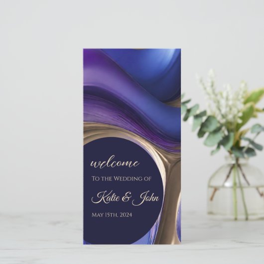 Programme de mariage-moderne Abstrait bleu pourpre (Debout devant)