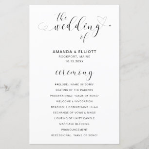 Programme de mariage moderne au cœur noir et blanc