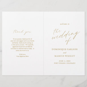 Programme de mariage moderne avec calligraphie dor