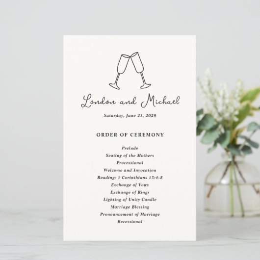 Programme de mariage moderne avec flûtes dessinées (Debout devant)