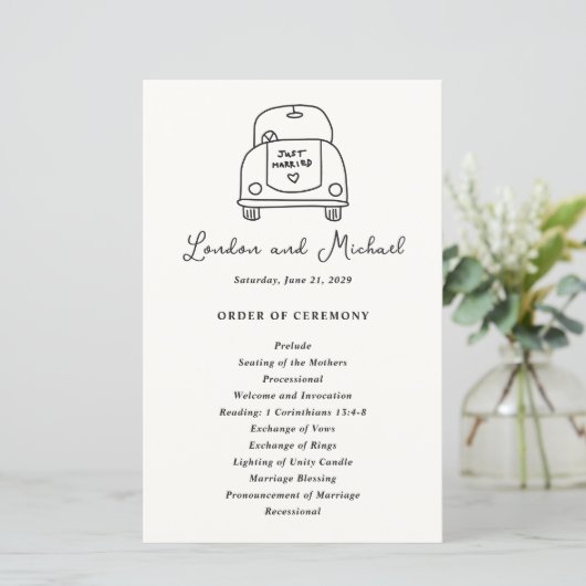 Programme de mariage moderne avec gribouillis de v (Debout devant)