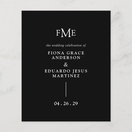 Programme de mariage moderne avec monogramme gras  (Devant)