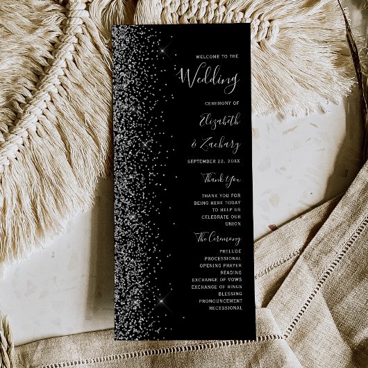 Programme de mariage moderne avec paillettes noire