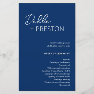 Programme de mariage moderne bleu marine minimalis