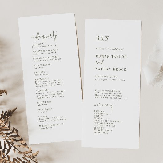 Programme de mariage moderne chic vert et blanc pl
