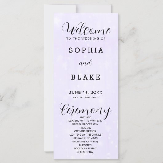 Programme de mariage moderne clair violet et blanc (Devant)