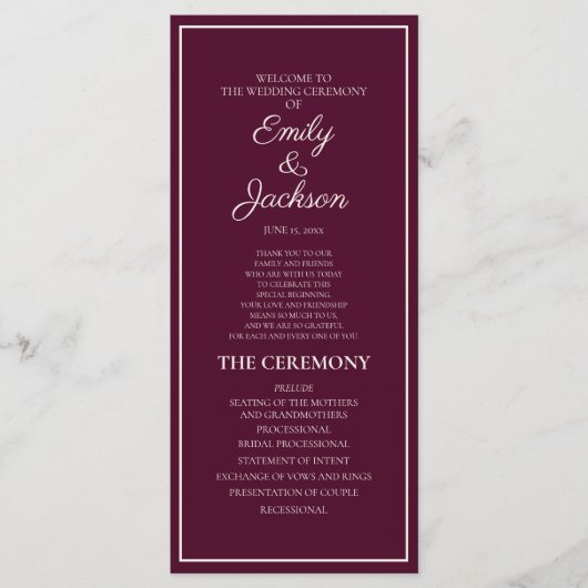 Programme de mariage moderne crème Bourgogne (Devant)