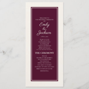 Programme de mariage moderne crème et burgundy