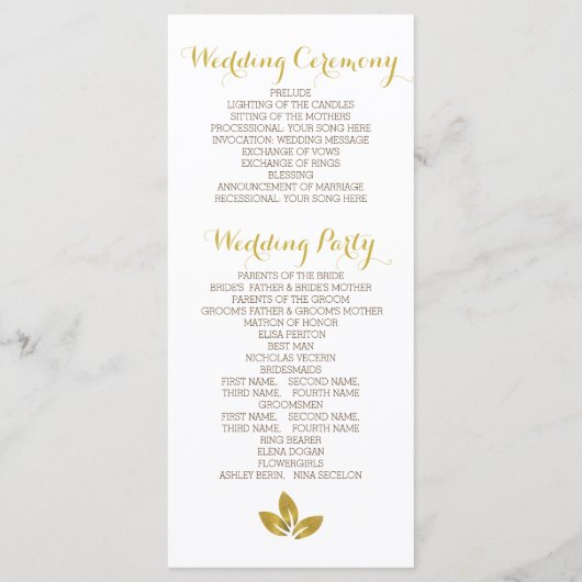 Programme de mariage moderne de l'arbre à feuille (Dos)