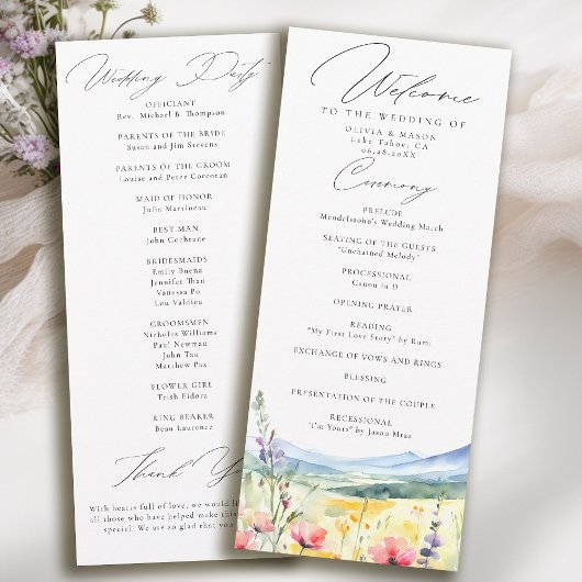 Programme de mariage moderne de prairie de fleurs