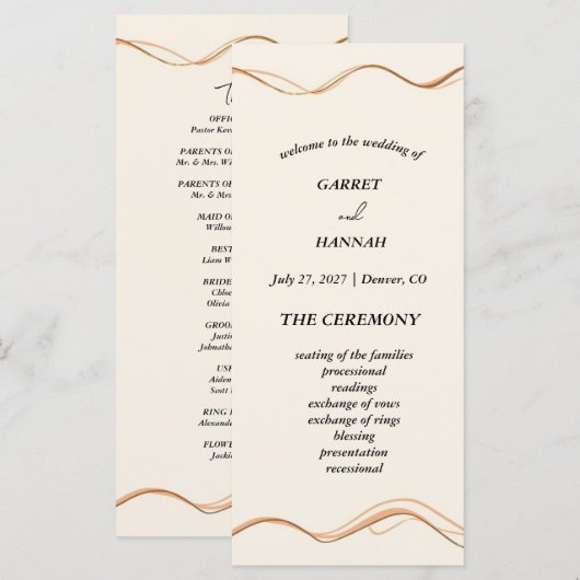 Programme de mariage moderne élégant (Devant / Derrière)