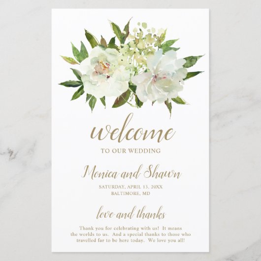 Programme de mariage moderne élégant floral or bla (Devant)