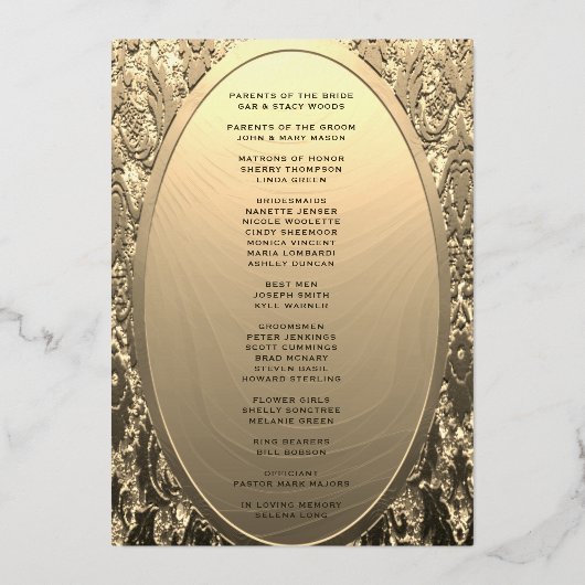 Programme de mariage moderne en feuille d'or de ma (Verso)