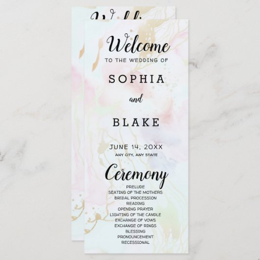 Programme de mariage moderne en marbre blanc rose  (Devant / Derrière)