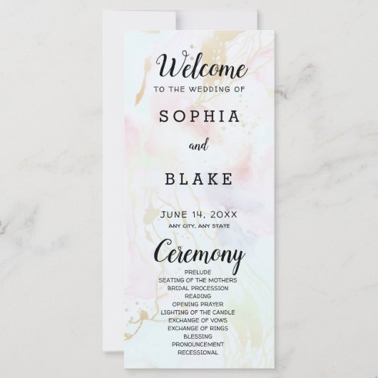 Programme de mariage moderne en marbre blanc rose (Devant)