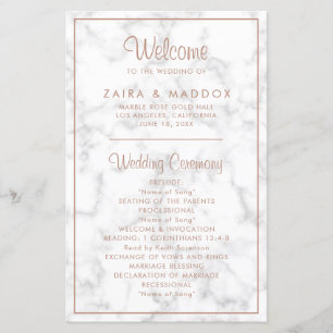 Programme de mariage moderne en marbre or rose élé