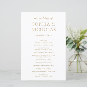 Programme de mariage moderne en or simple