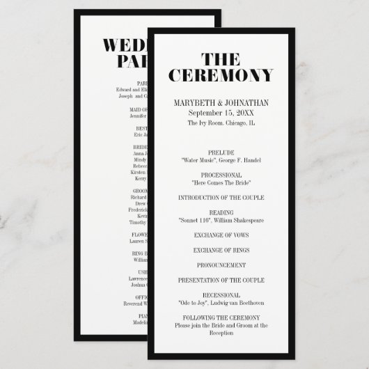 Programme de mariage moderne et audacieux pour M.  (Devant / Derrière)