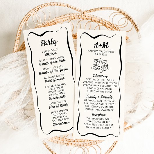 Programme de mariage moderne et fantaisiste dessin