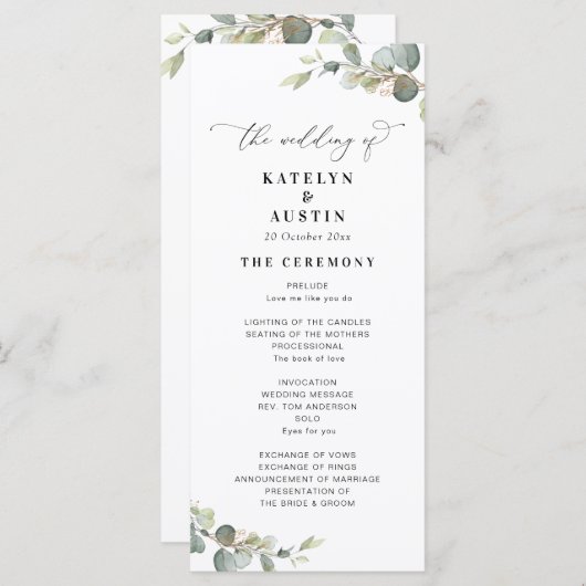 programme de mariage moderne eucalyptus vert (Devant / Derrière)