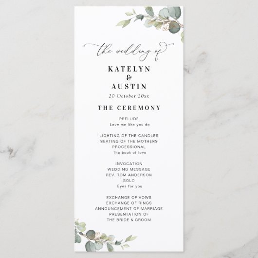 programme de mariage moderne eucalyptus vert (Devant)