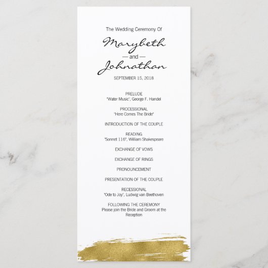 Programme de mariage moderne Faux Gold Brushstroke (Devant)