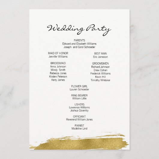 Programme de mariage moderne Faux Gold Brushstroke (Dos)