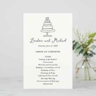 Programme de mariage moderne gâteau dessiné à la m