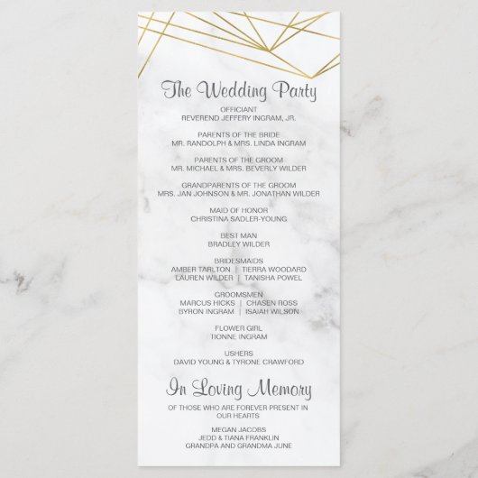 Programme de mariage moderne géométrique en marbre (Dos)