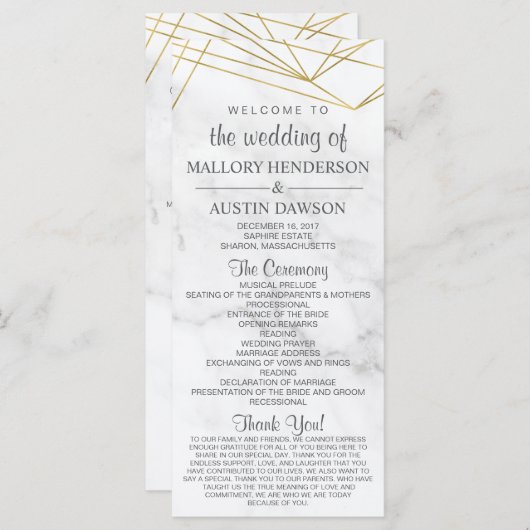 Programme de mariage moderne géométrique en marbre (Devant / Derrière)