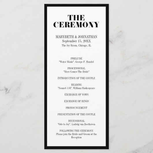 Programme de mariage moderne gras M. et Mme (Devant)