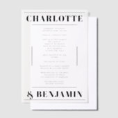 Programme de mariage moderne gras noir sur carte v (Compenser)