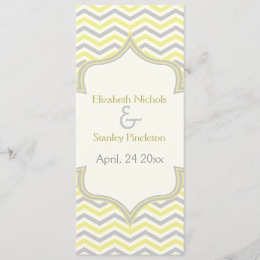 Programme de mariage moderne jaune gris chevron zi (Devant)