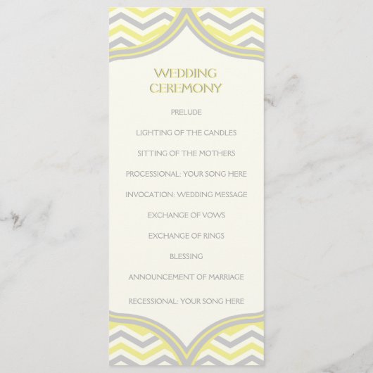 Programme de mariage moderne jaune gris chevron zi (Dos)