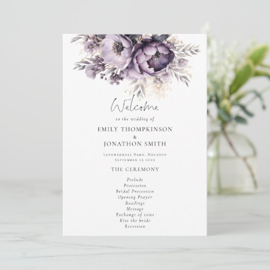 Programme de mariage moderne Lilac Purple Florals (Debout devant)
