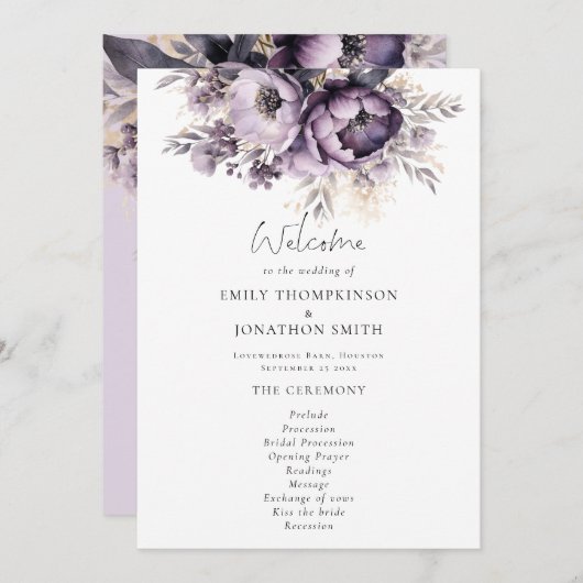 Programme de mariage moderne Lilac Purple Florals (Devant / Derrière)