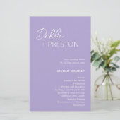 Programme de mariage moderne lilas minimaliste (Debout devant)