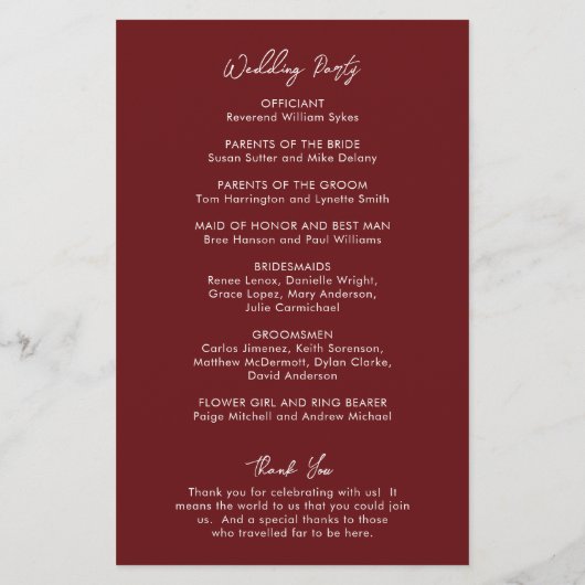 Programme de mariage moderne minimal en Bourgogne (Dos)