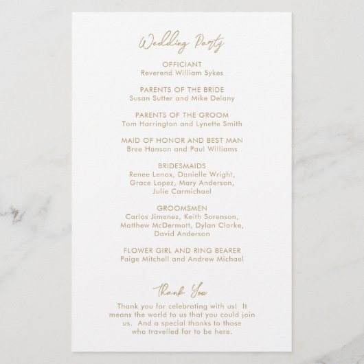 Programme de mariage moderne minimal or (Dos)