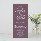 Programme de mariage moderne minimaliste aubergine (Debout devant)