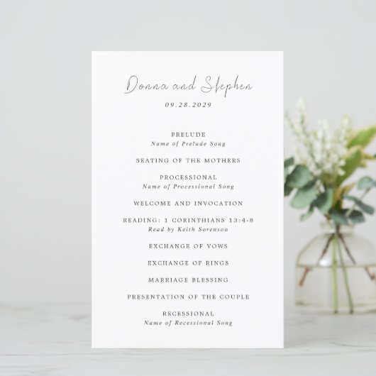 Programme de mariage moderne noir et blanc épuré (Debout devant)