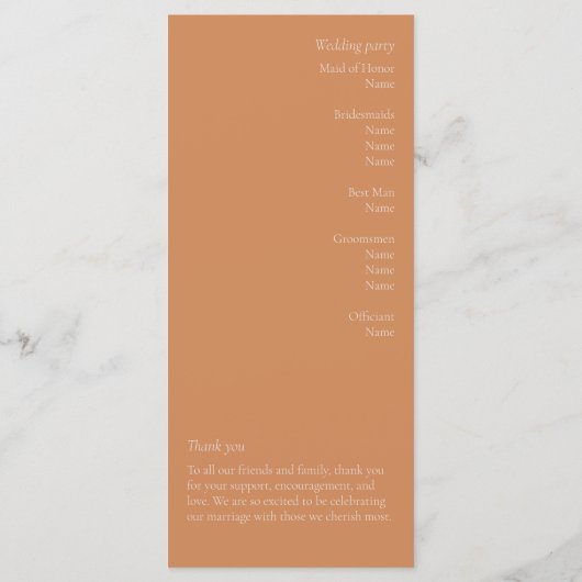 Programme de mariage moderne orange brûlé (Dos)