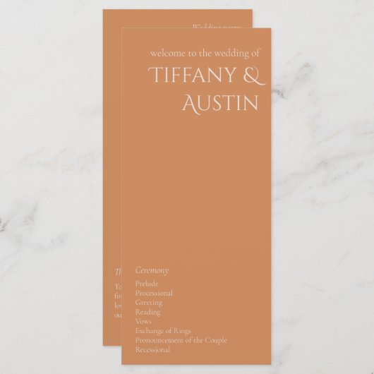 Programme de mariage moderne orange brûlé (Devant / Derrière)