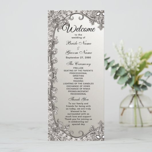 Programme de mariage moderne orné d'argent (Debout devant)