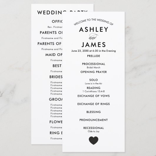 Programme de mariage moderne pour la cérémonie, av (Devant / Derrière)