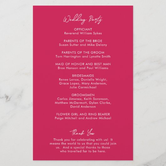 Programme de mariage moderne rose chaud minimal (Dos)