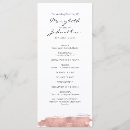 Programme de mariage moderne Rose Gold Brushstroke