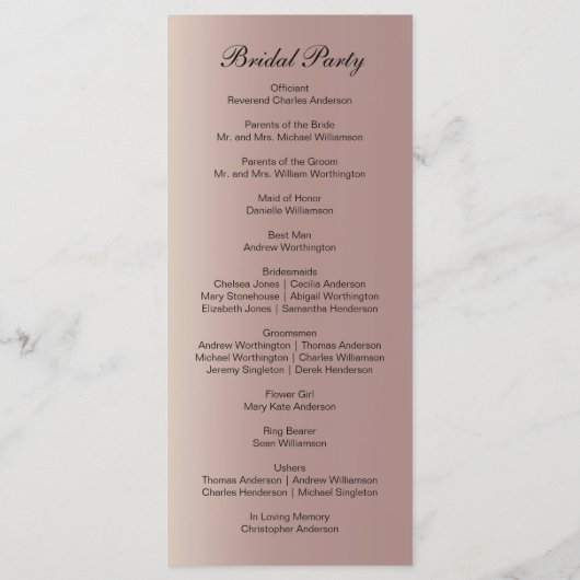 Programme de mariage moderne rose Gold Pink (Dos)