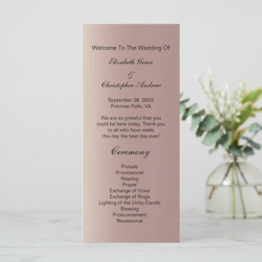 Programme de mariage moderne rose Gold Pink (Debout devant)