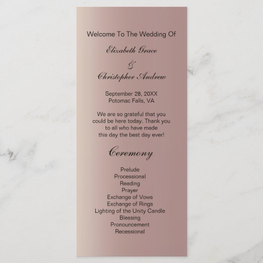 Programme de mariage moderne rose Gold Pink (Devant)